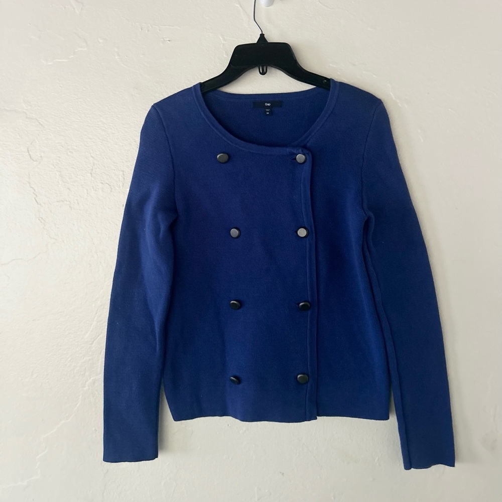 Vintage Gap Heavyweight Royal Blue Double Breasted Cardigan Jacket Sweater XS